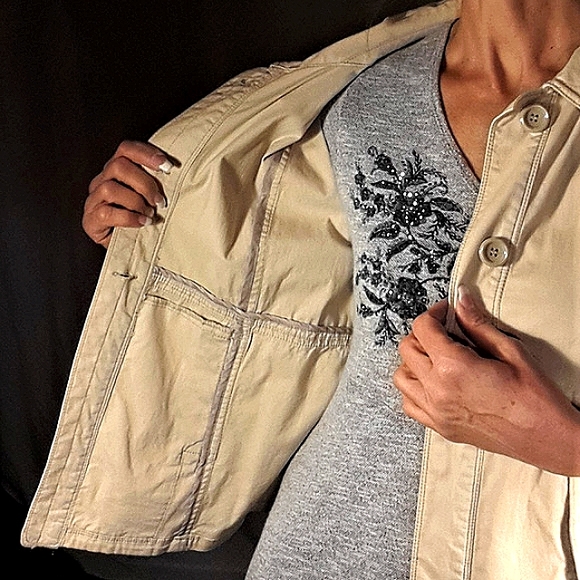 Caslon Spring Jacket BEIGE 3/4 Puff Sleeves Lightweight Nordstroms Jrs. Large - Picture 9 of 13